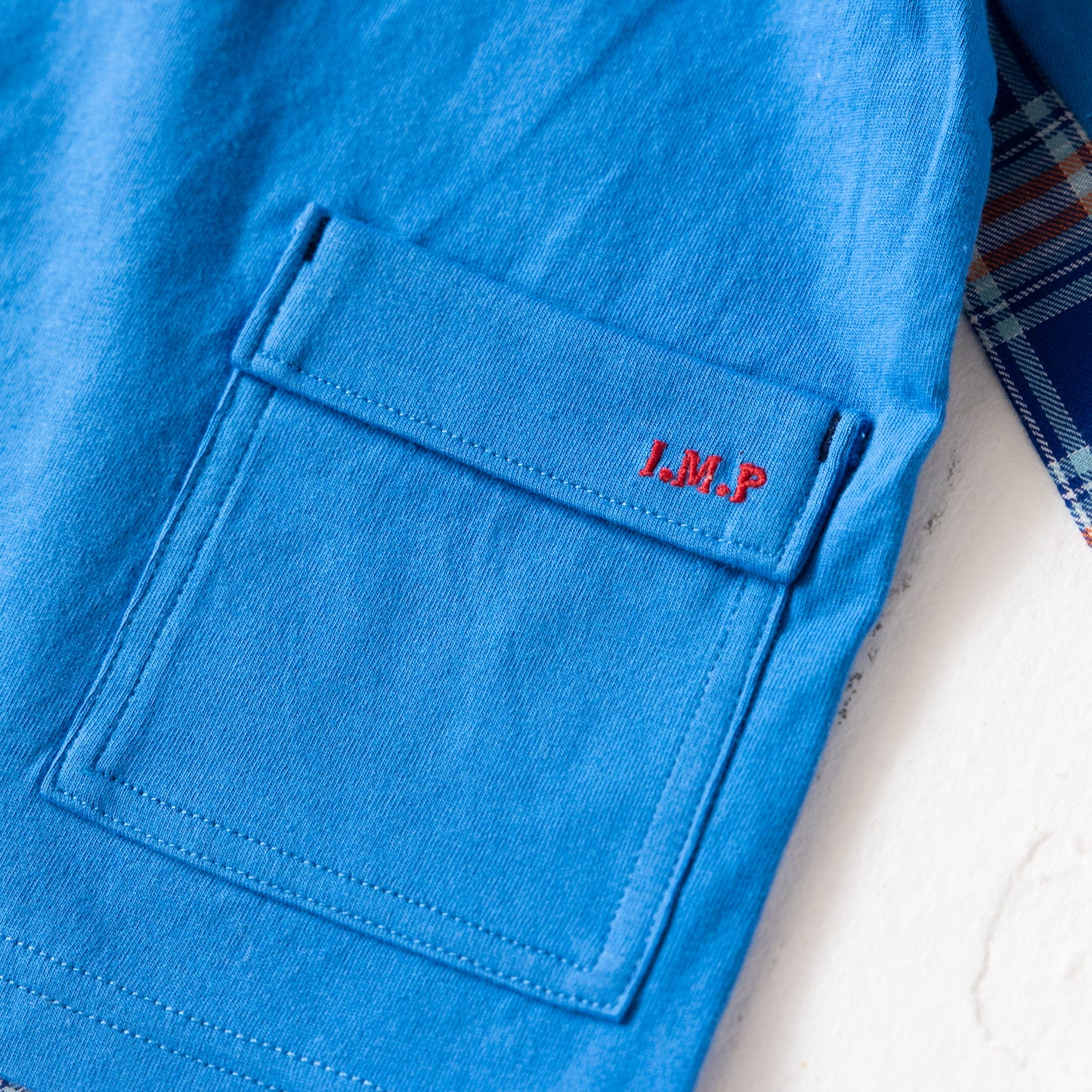 チェック切り替えTシャツ BLUE