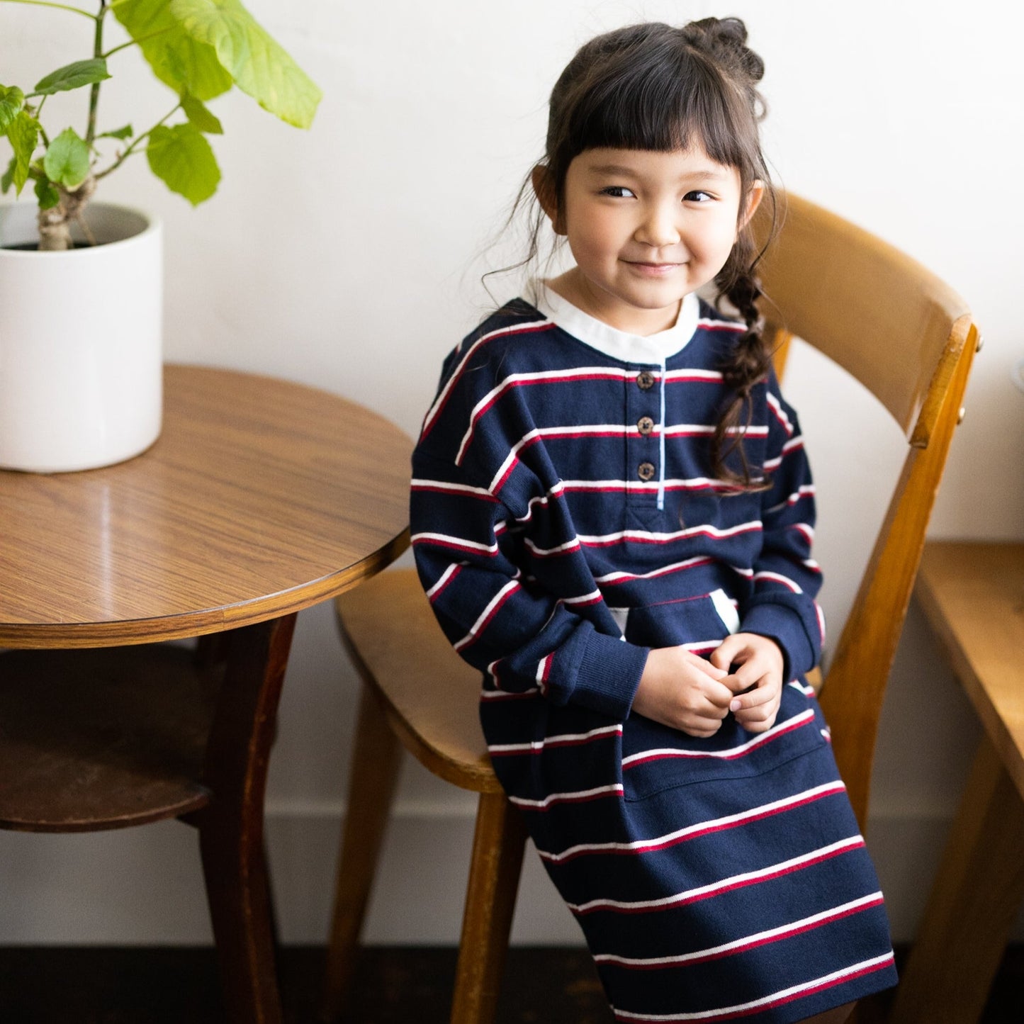 ノーカラーラガーシャツワンピース NAVY