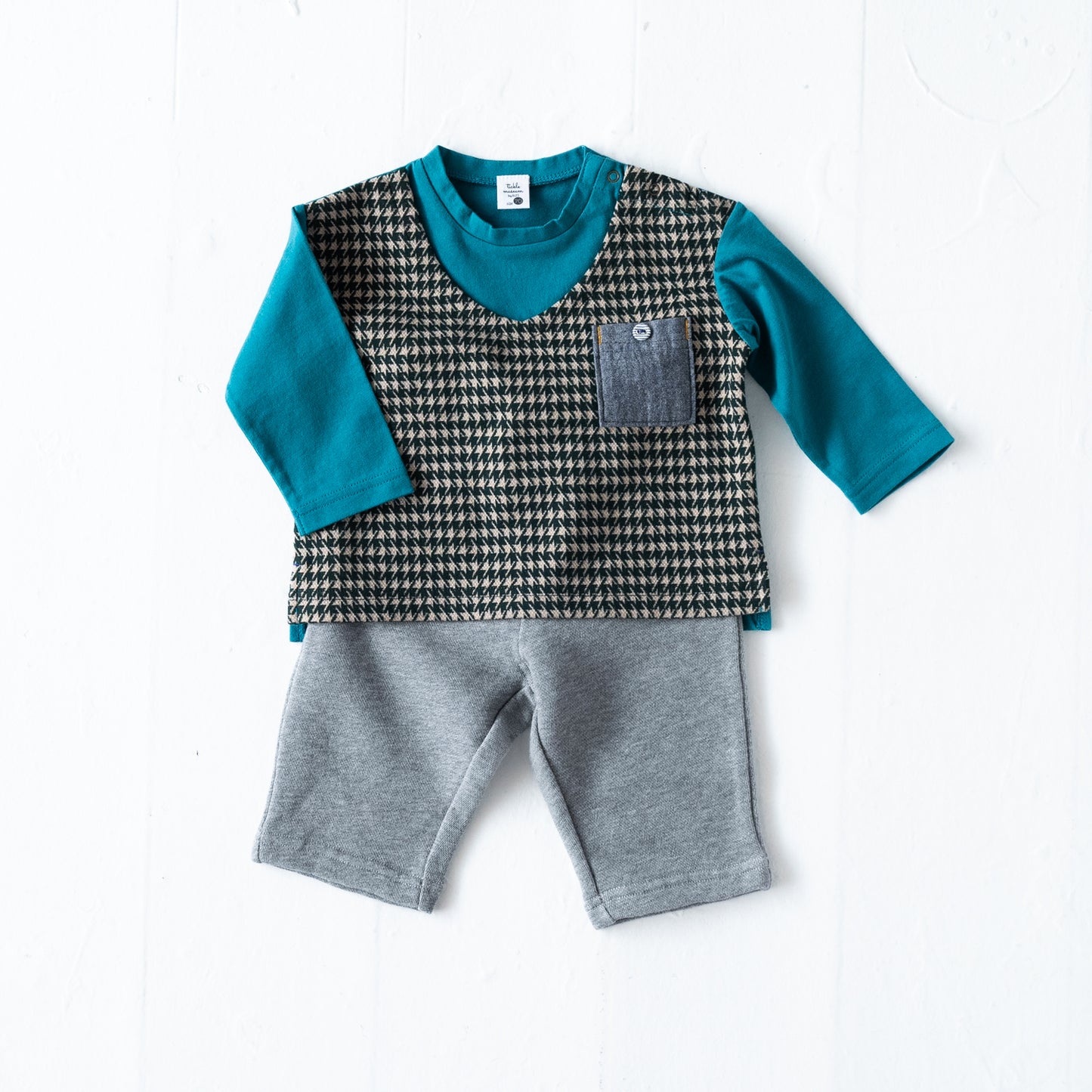 レイヤード風Tシャツ&パンツセット GREEN
