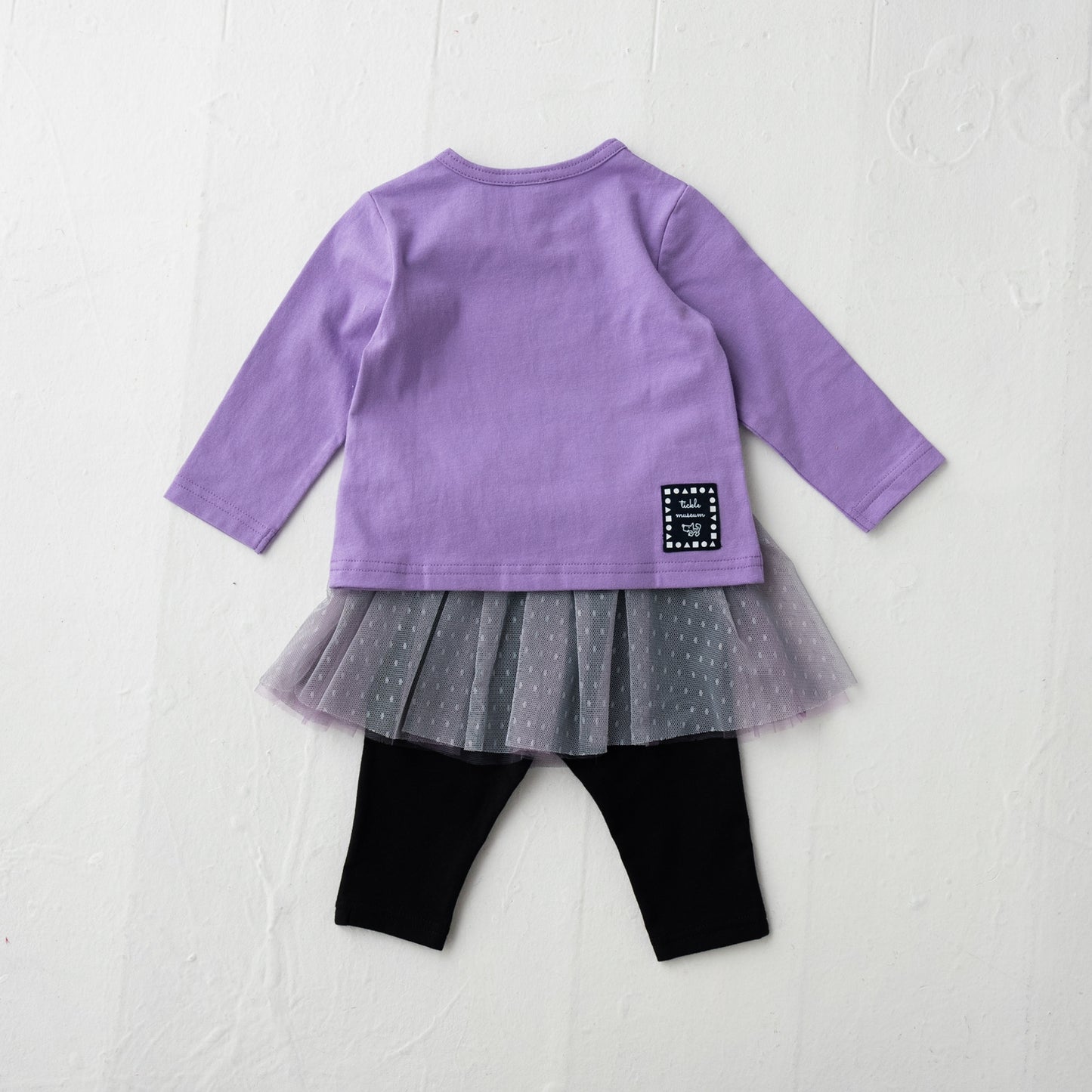 ネックレスプリントTシャツ&チュールスカート付きレギンス PURPLE