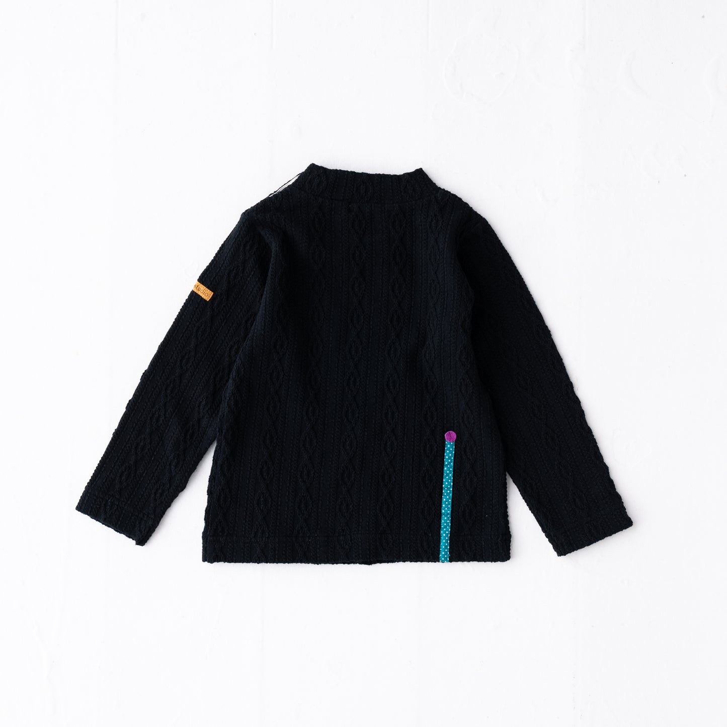 ケーブルニットハイネックTシャツ BLACK