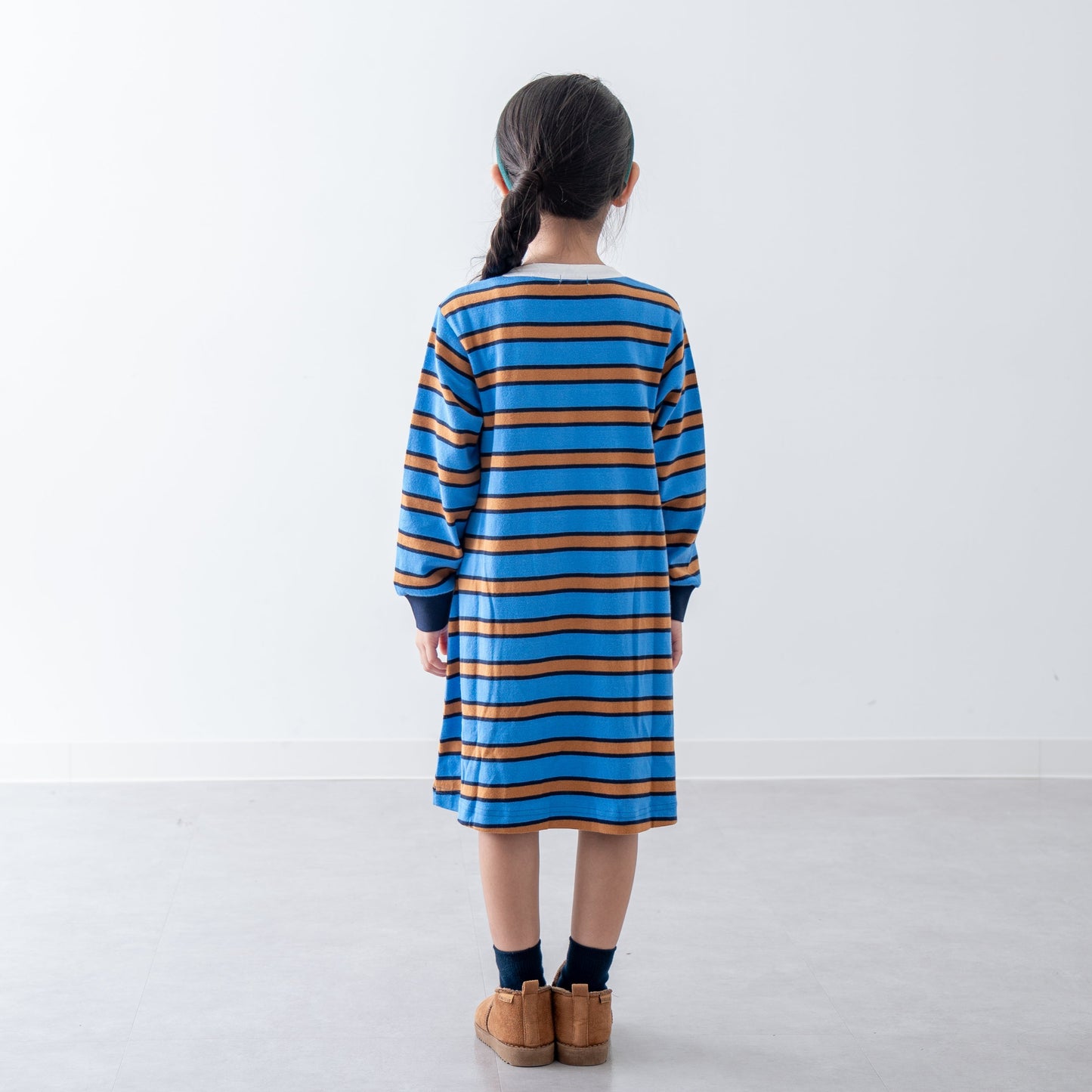 ヘンリーネックボーダーワンピース BLUE