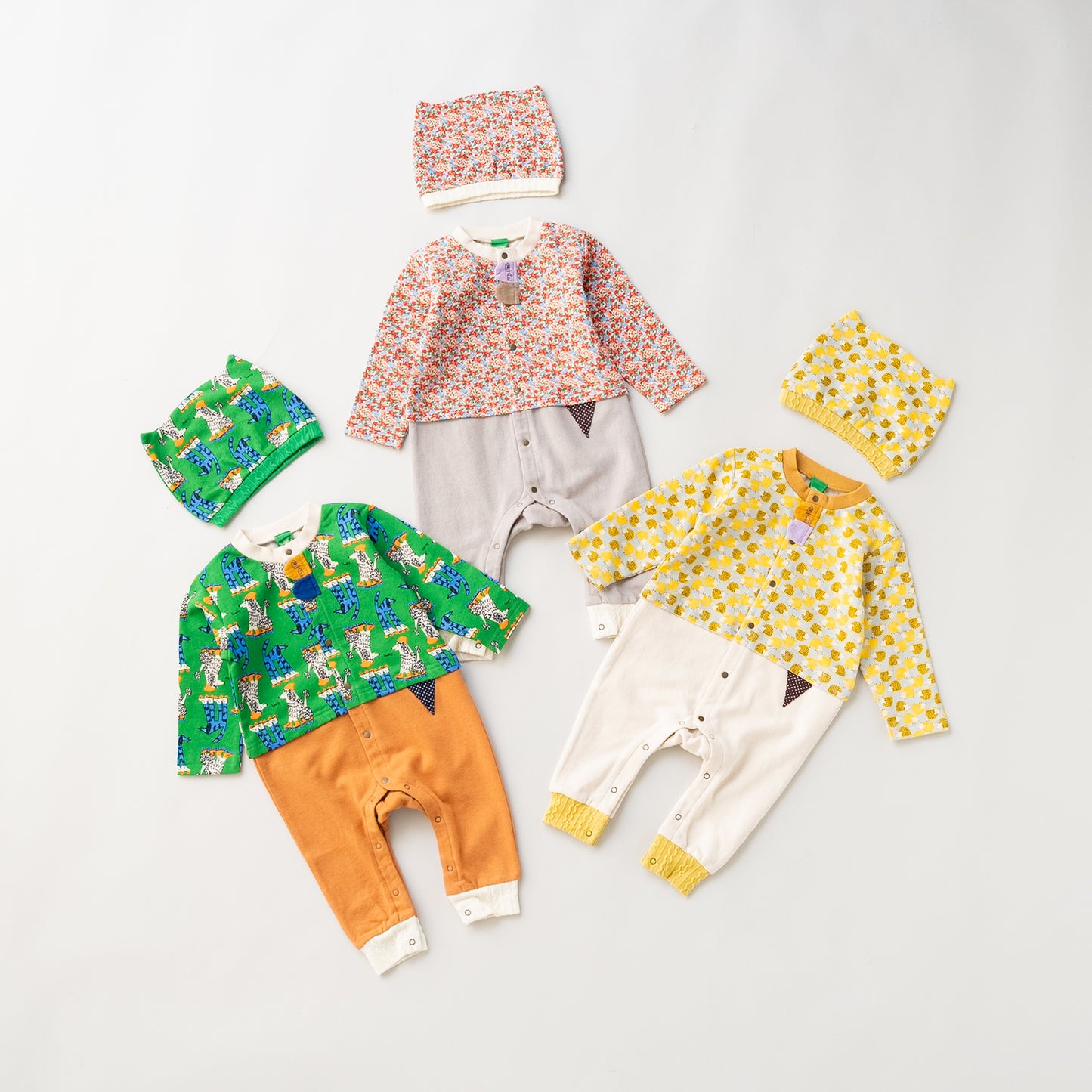 総柄カバーオール(帽子付)【はりねずみ】 YELLOW