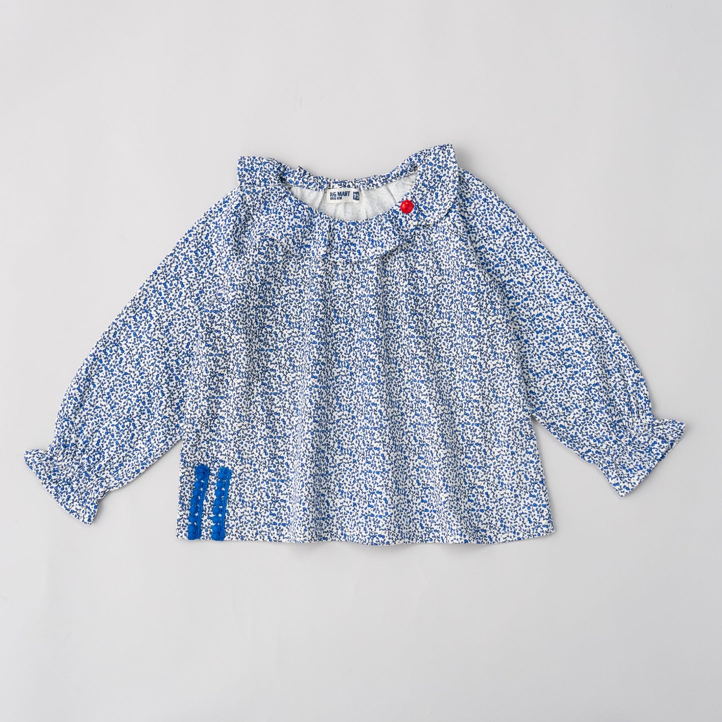 ラウンドカラー総柄Tシャツ BLUE
