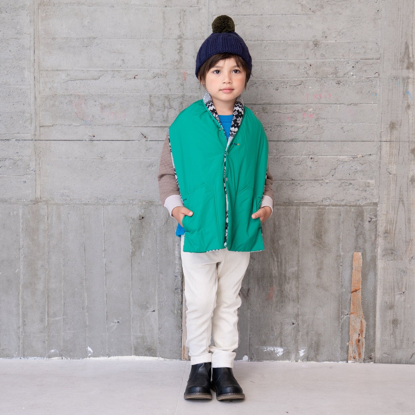 リバーシブル中綿ストール GREEN