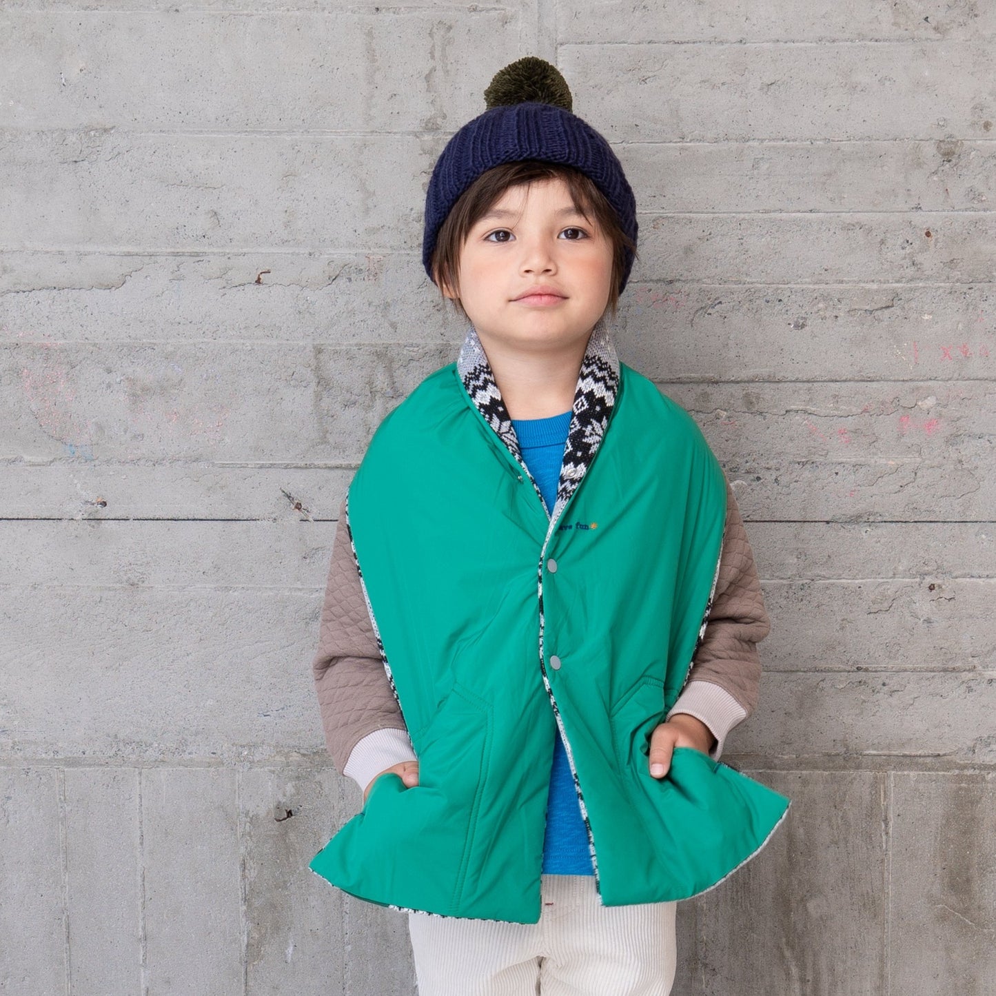 リバーシブル中綿ストール GREEN
