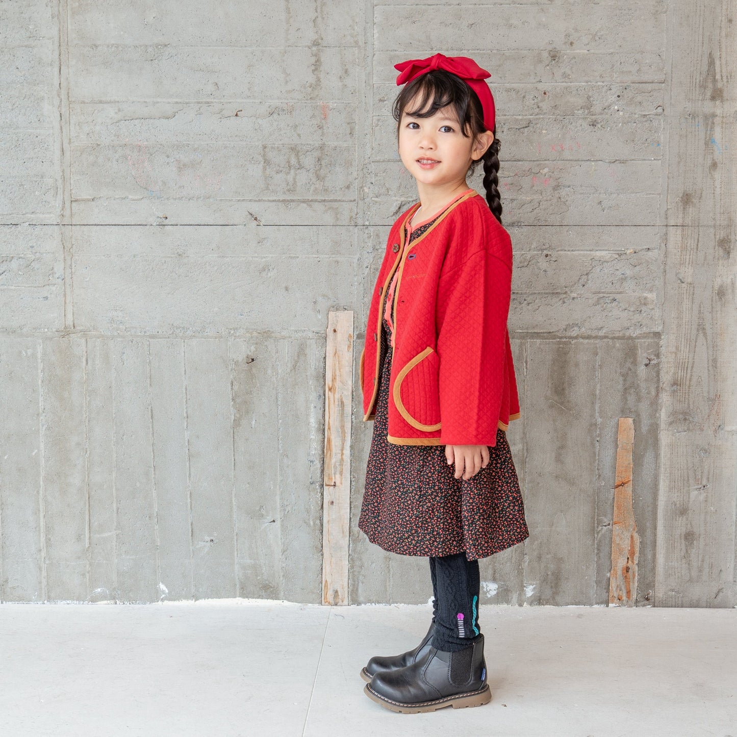 ニットキルトカーディガン RED