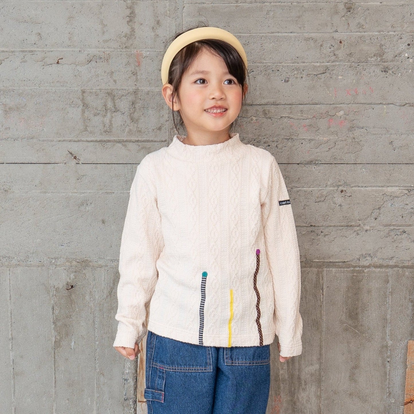 ケーブルニットハイネックTシャツ IVORY