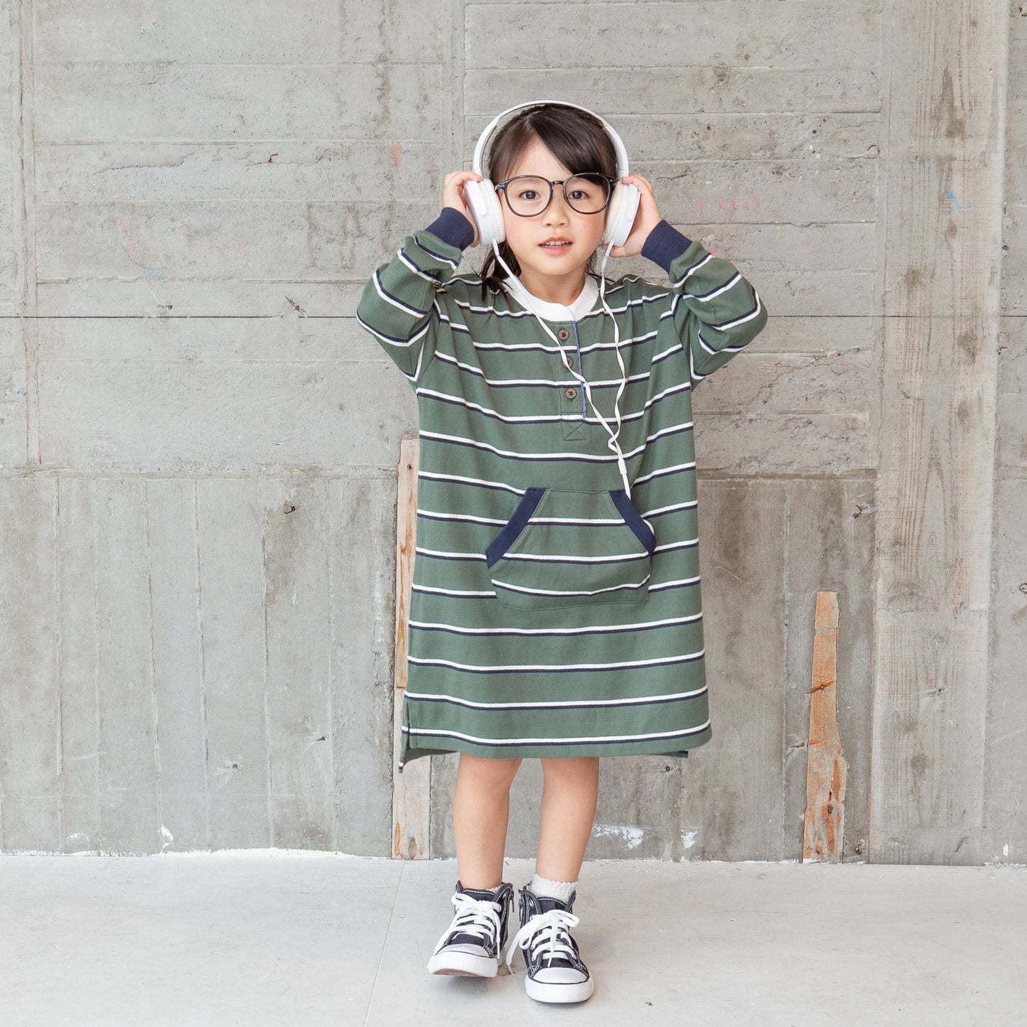 ノーカラーラガーシャツワンピース GREEN