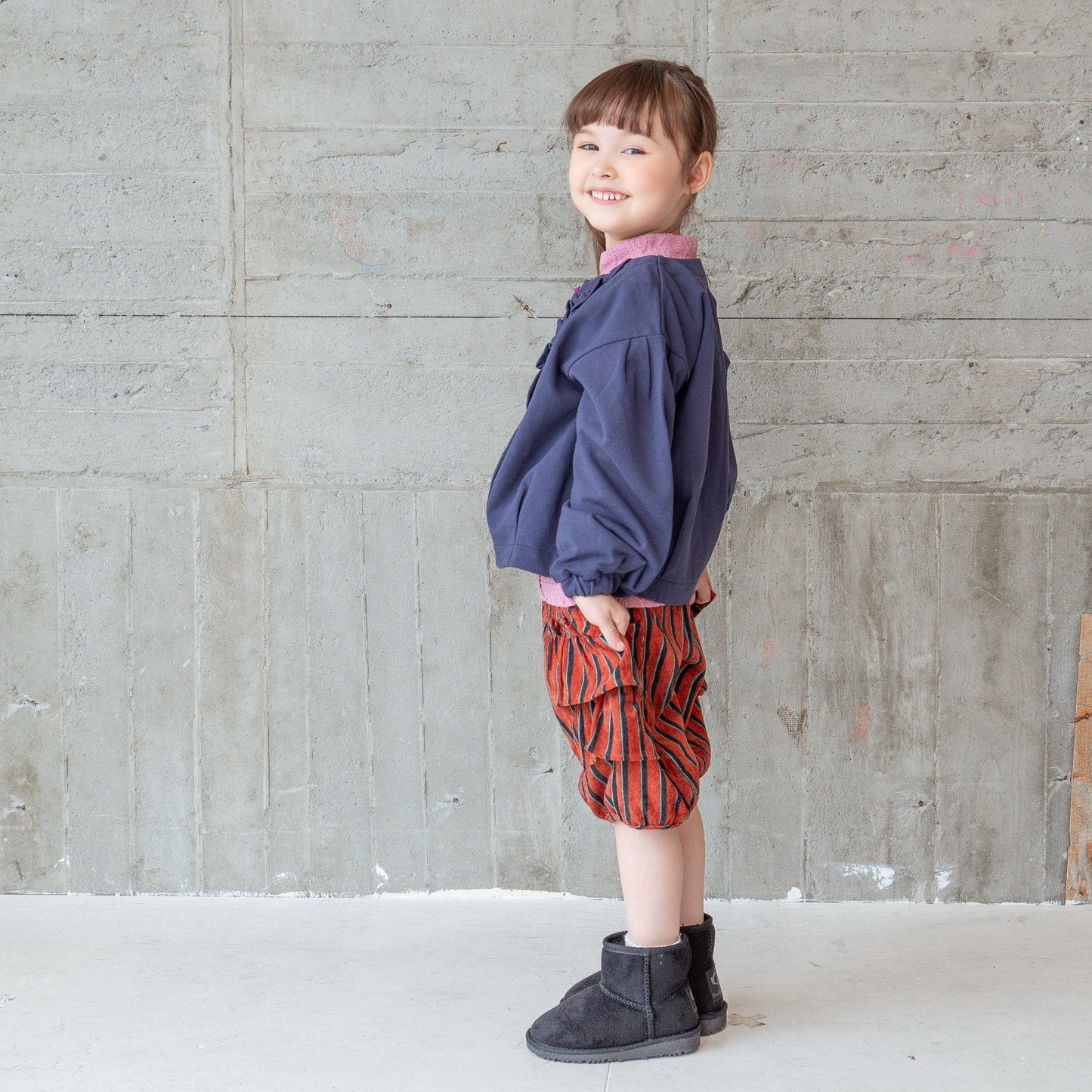 ブッファンスリーブミニ裏毛カーディガン NAVY