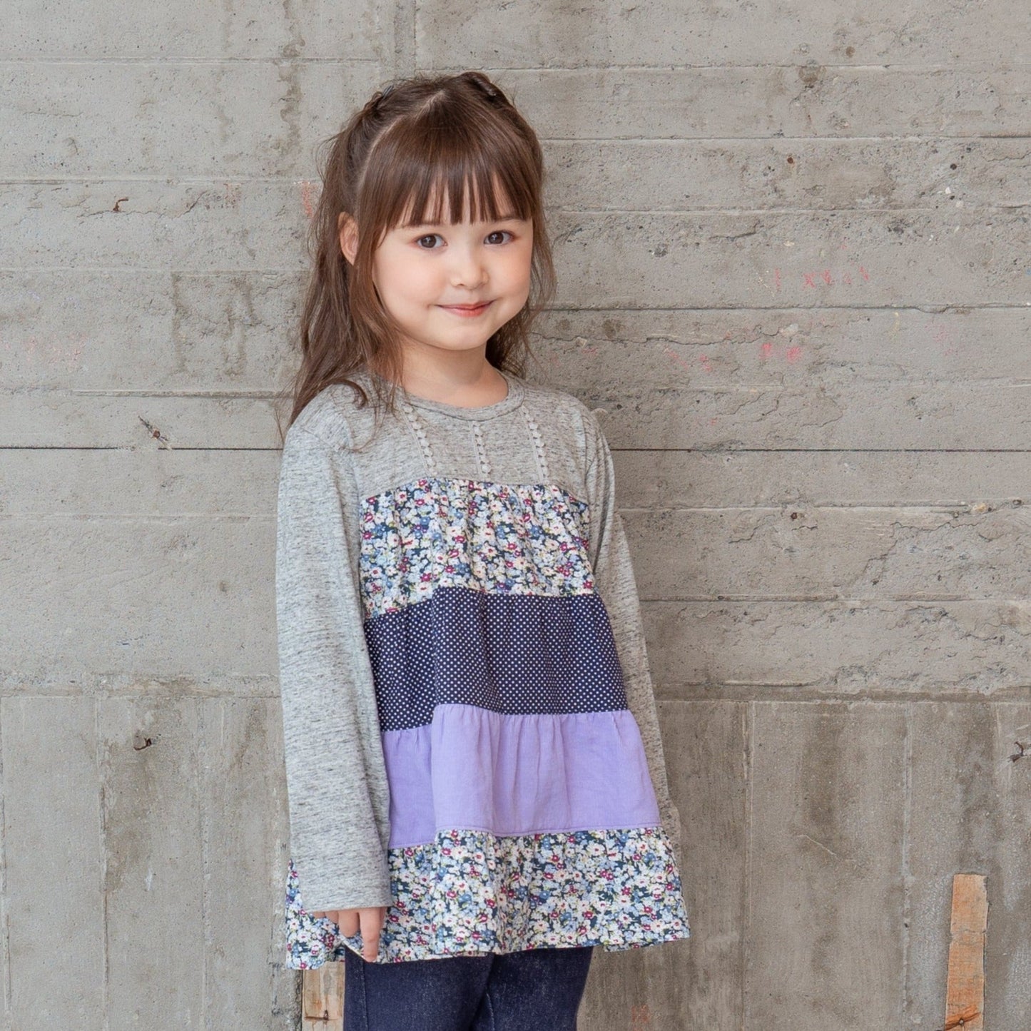 パッチワークチュニックTシャツ GREY