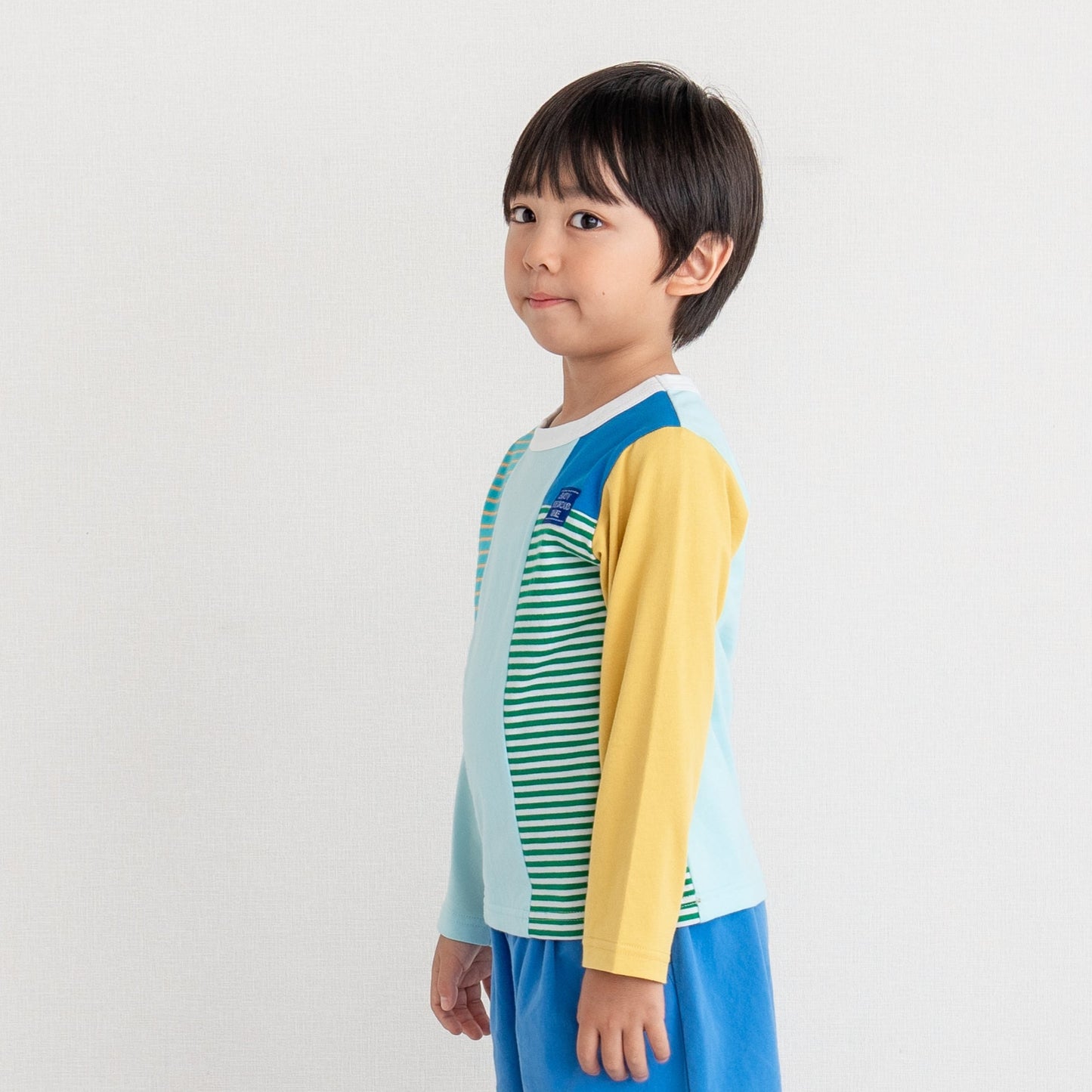 パッチワークボーダーTシャツ GREEN
