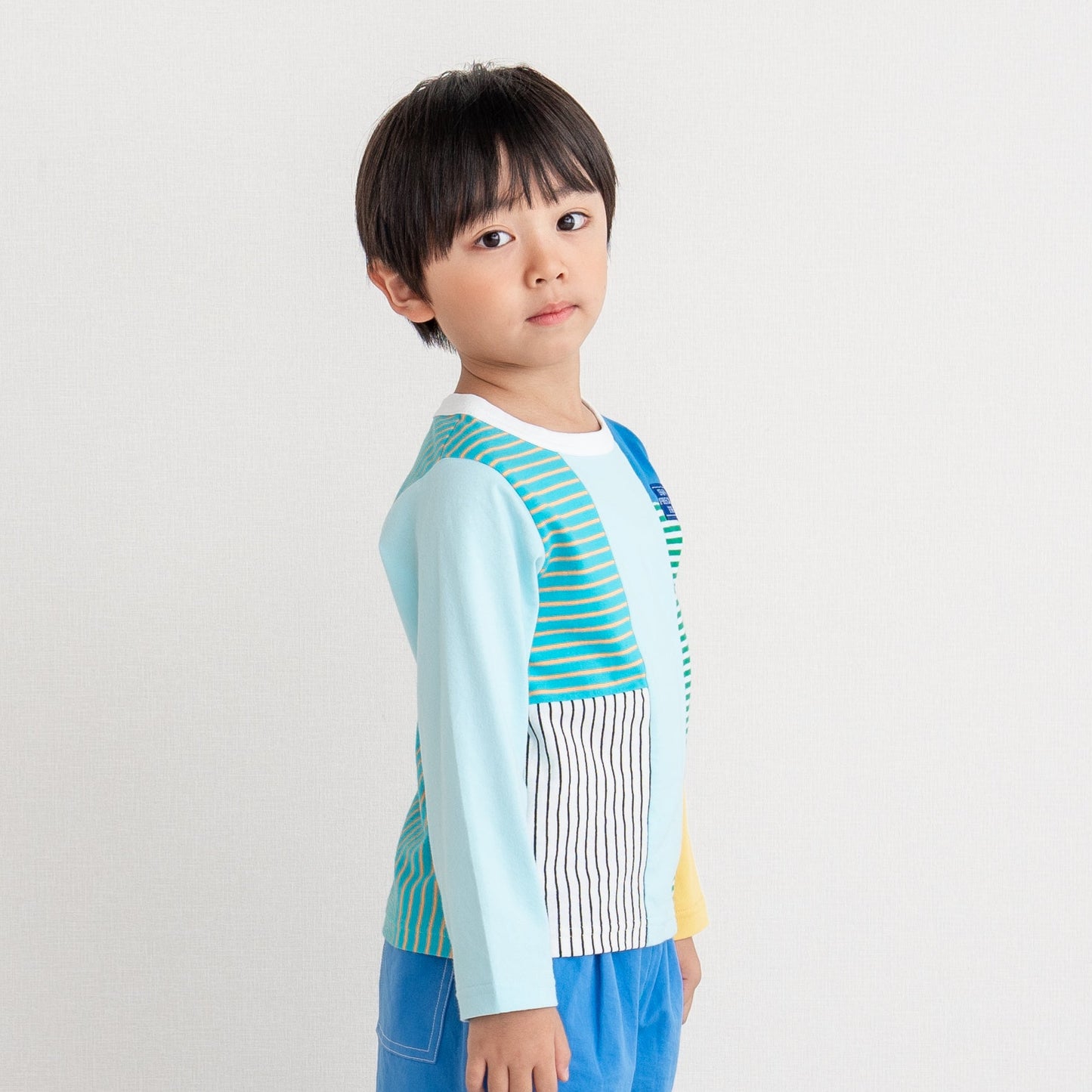 パッチワークボーダーTシャツ GREEN