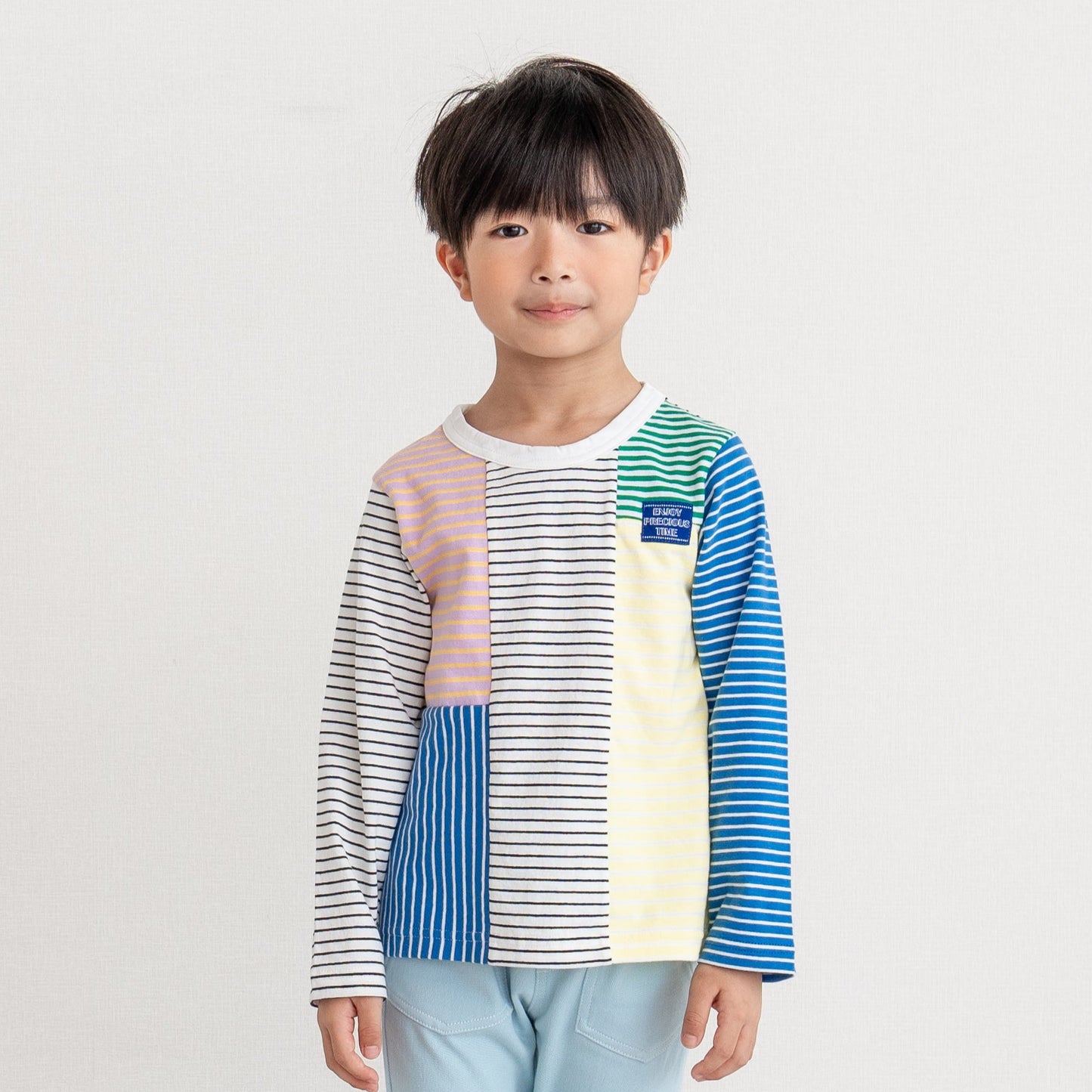 パッチワークボーダーTシャツ OFF-WHITE