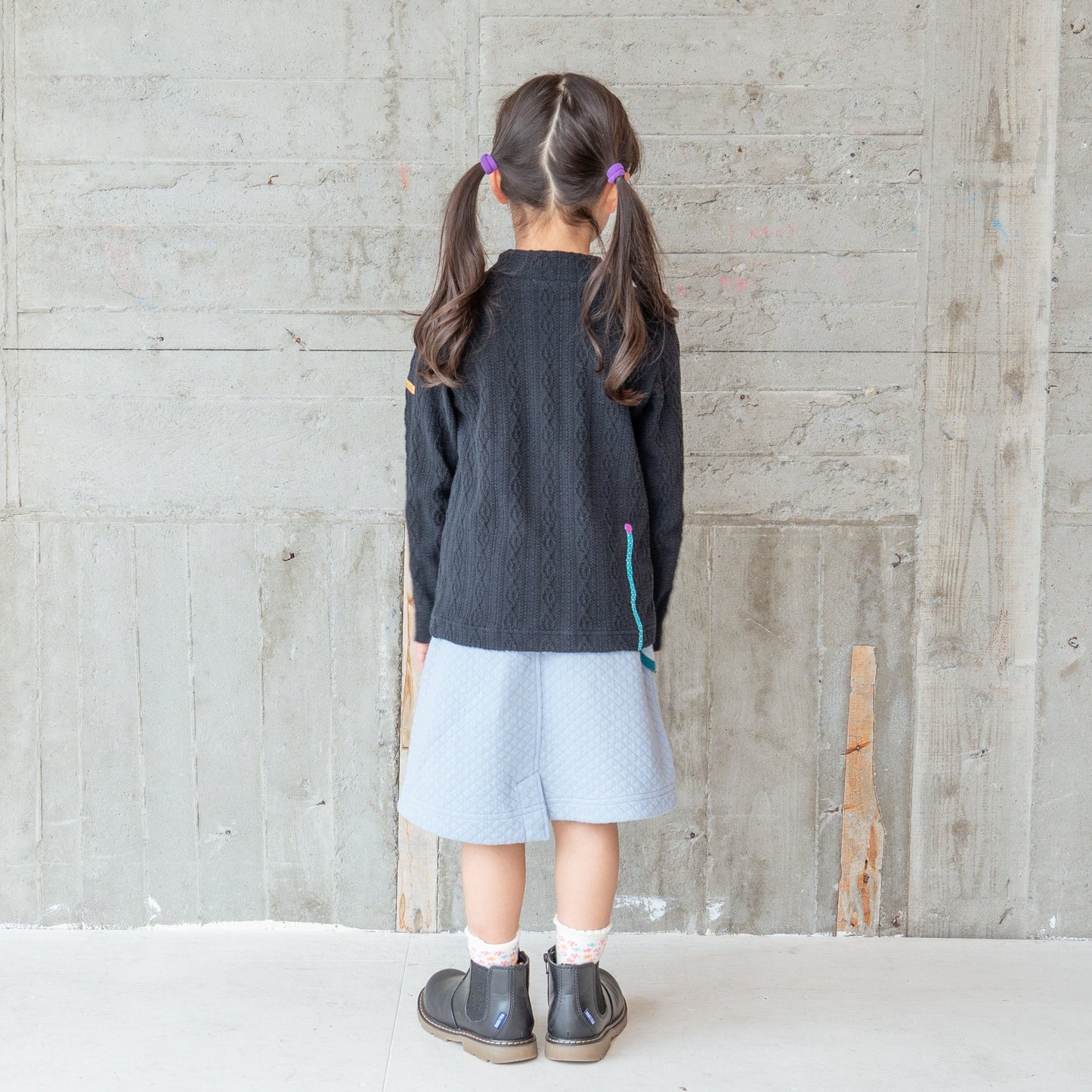 ケーブルニットハイネックTシャツ BLACK