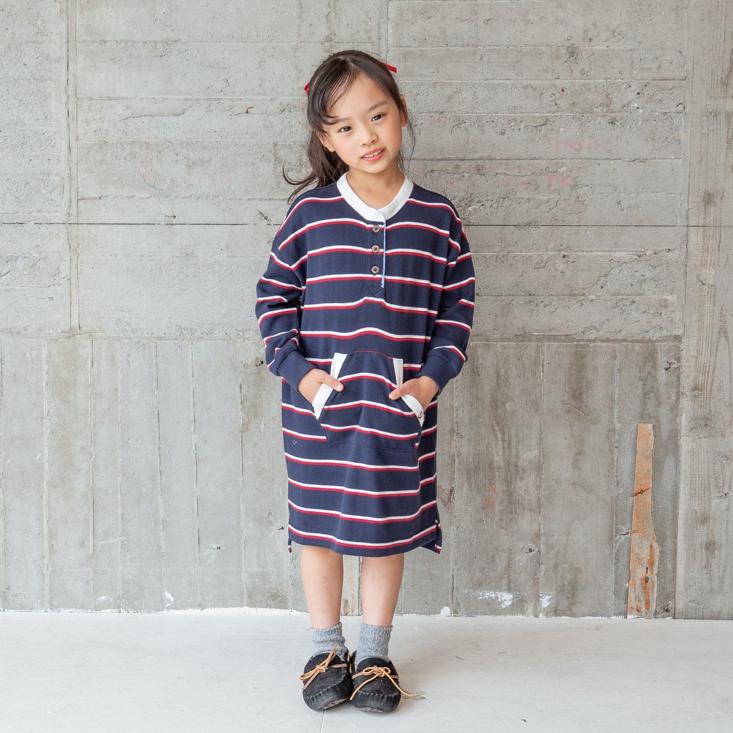 ノーカラーラガーシャツワンピース NAVY