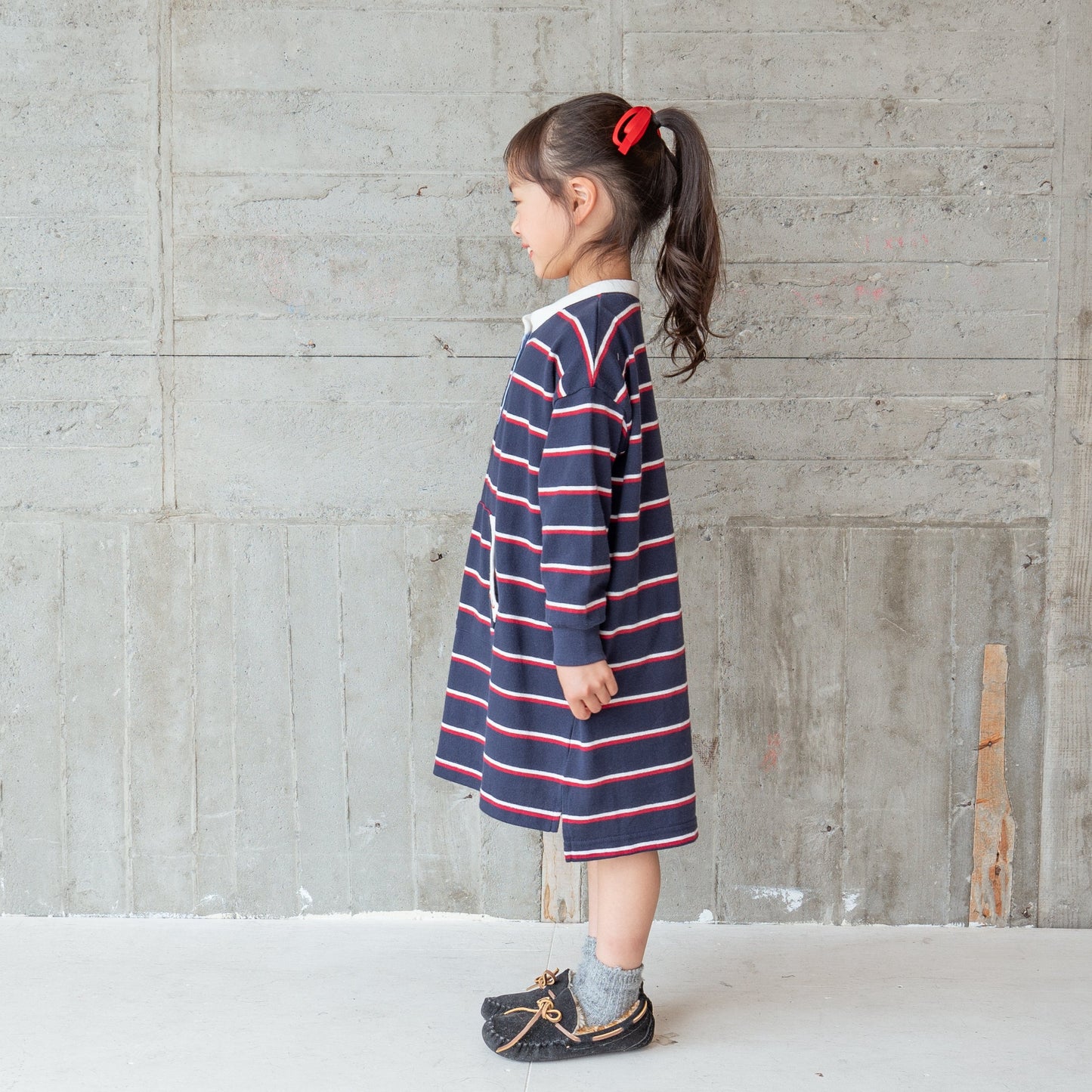 ノーカラーラガーシャツワンピース NAVY