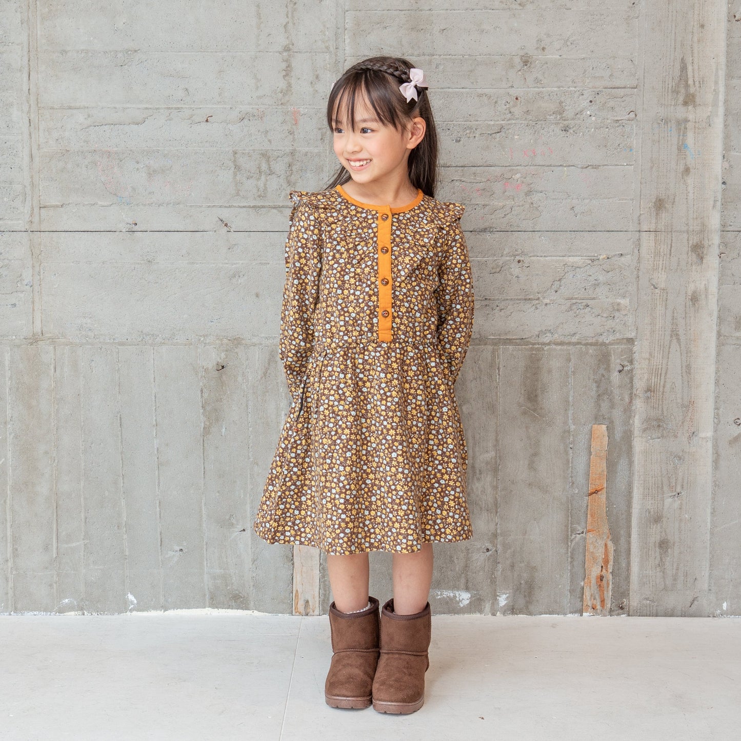 プリントブラウジングドレス BROWN