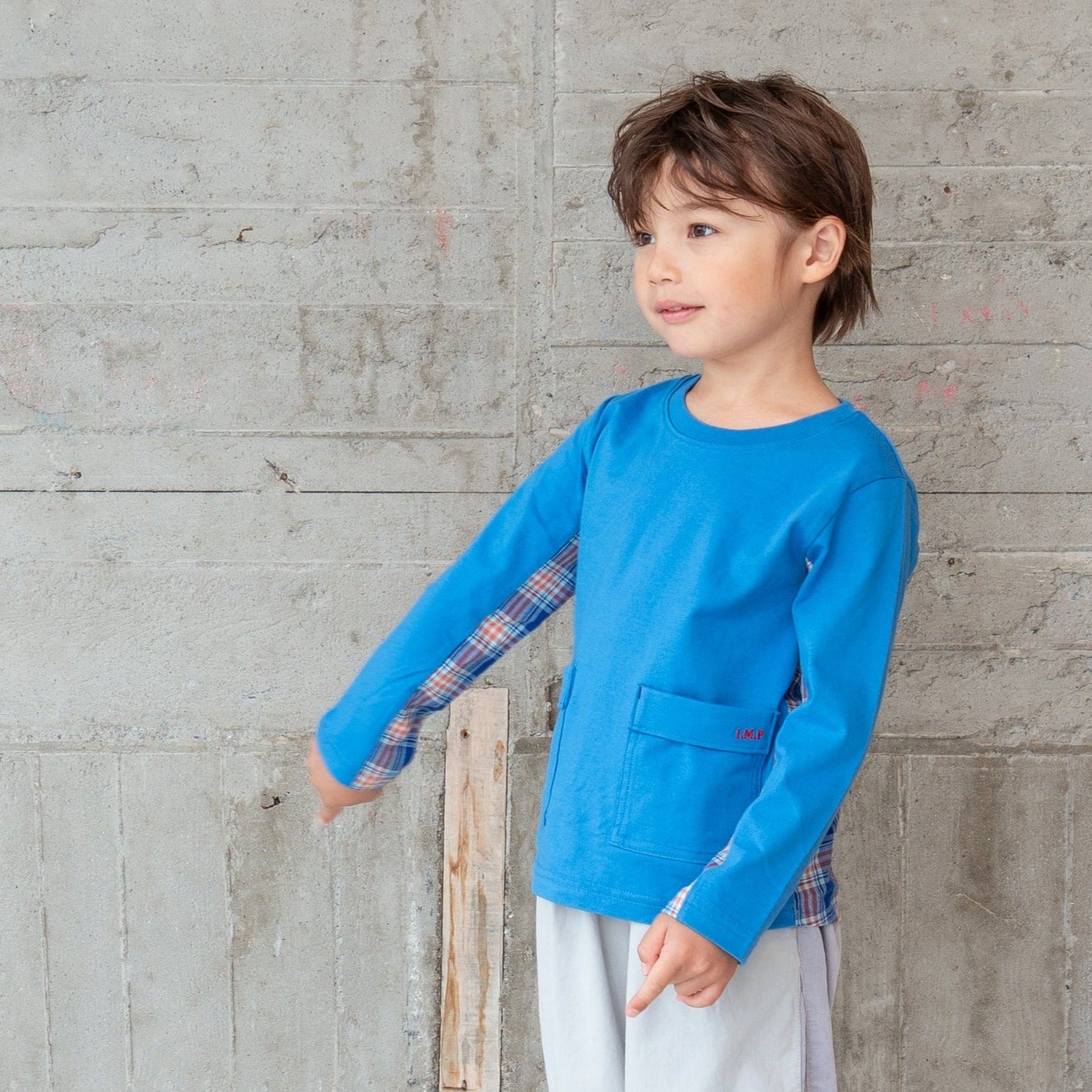 チェック切り替えTシャツ BLUE
