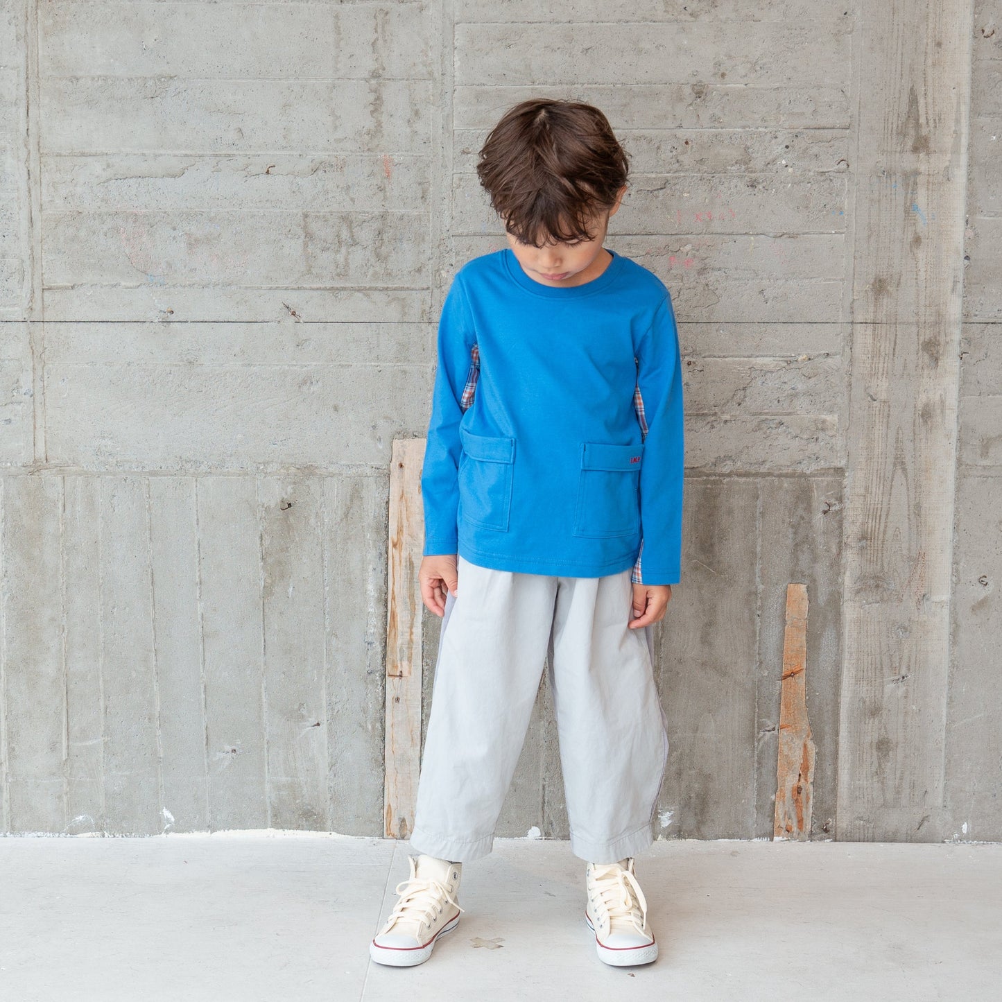 チェック切り替えTシャツ BLUE
