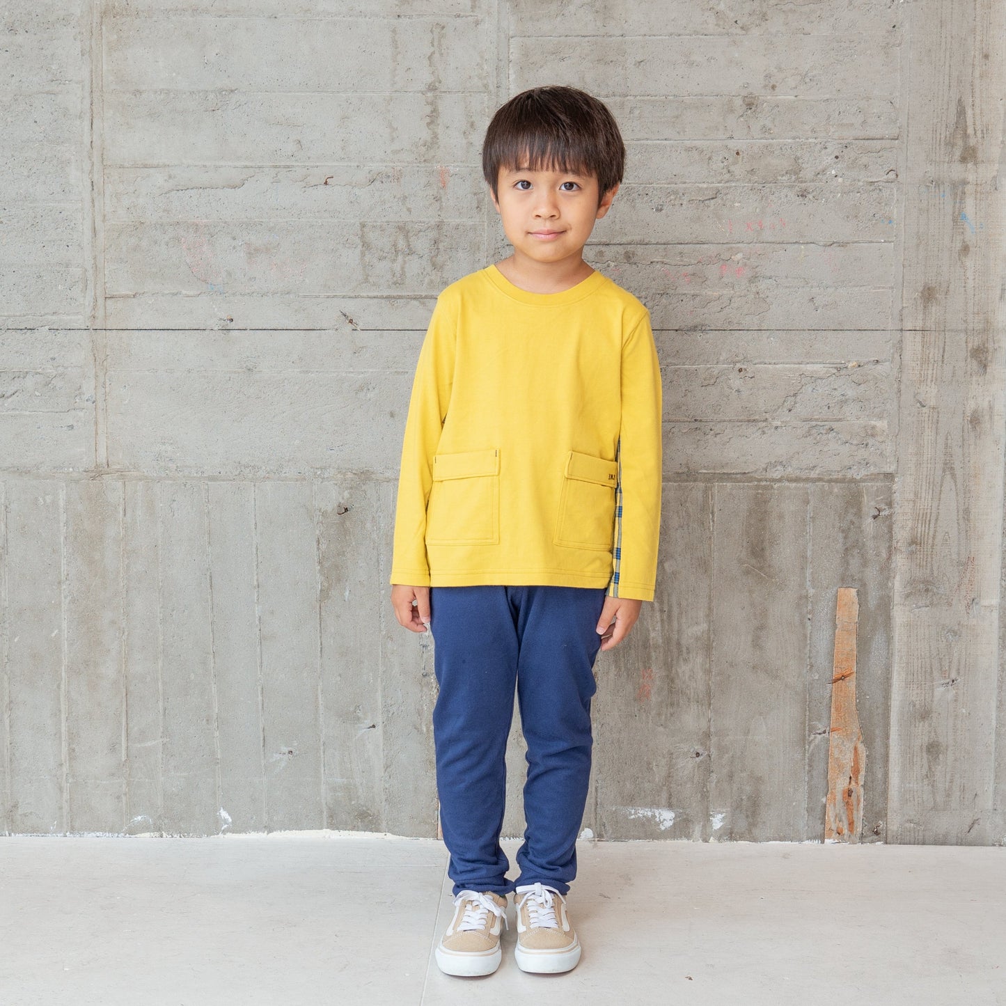 チェック切り替えTシャツ YELLOW
