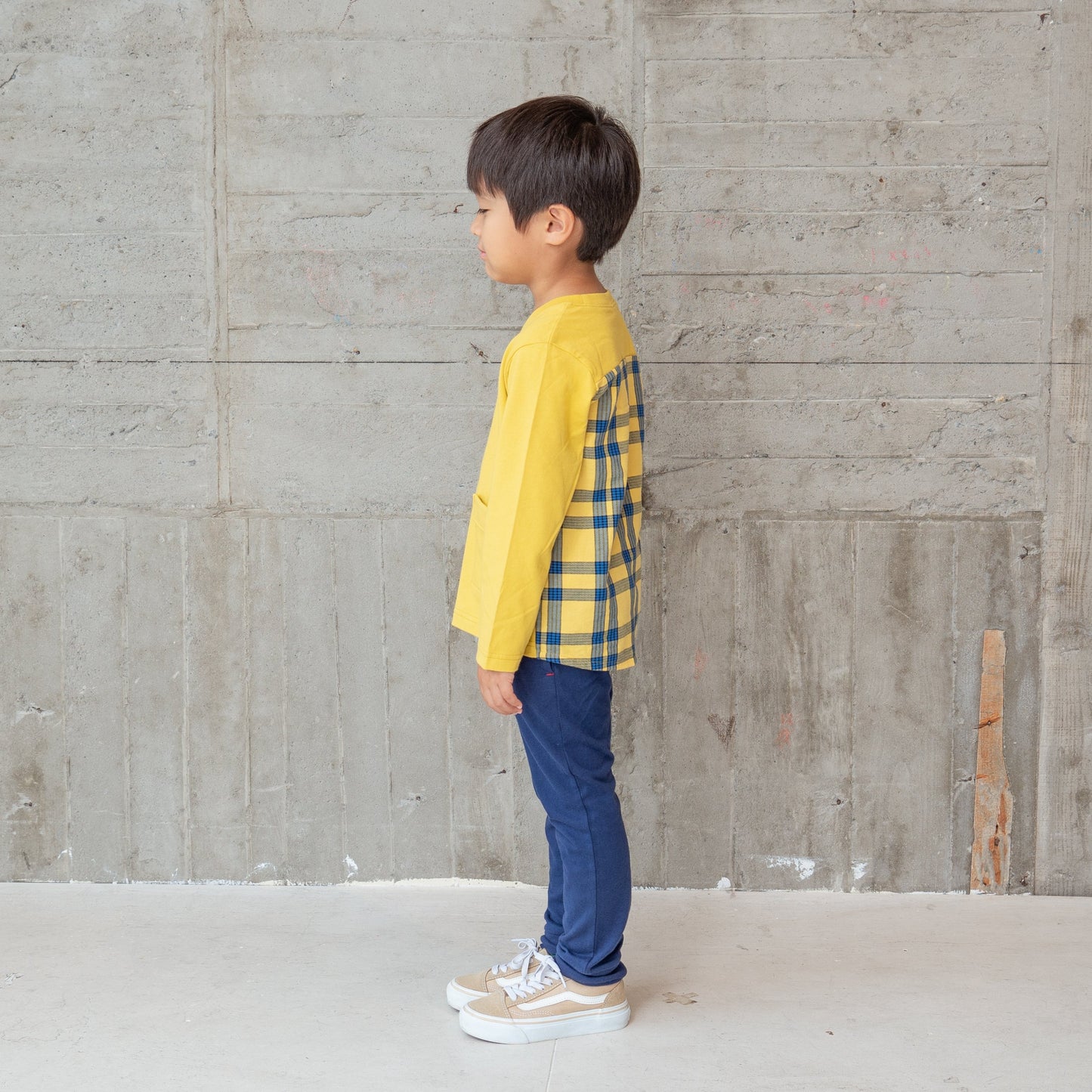 チェック切り替えTシャツ YELLOW