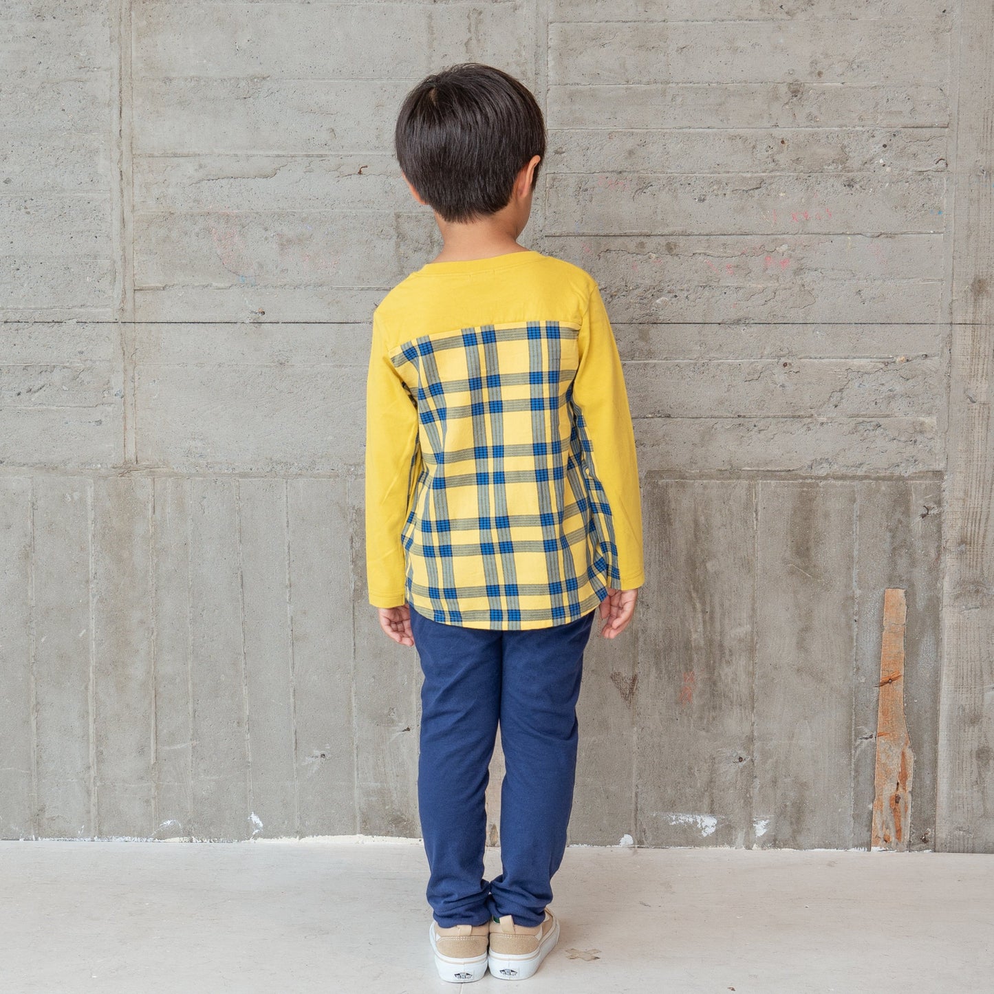チェック切り替えTシャツ YELLOW