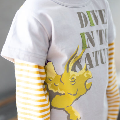 恐竜モチーフ レイヤード風Tシャツ　GRAY