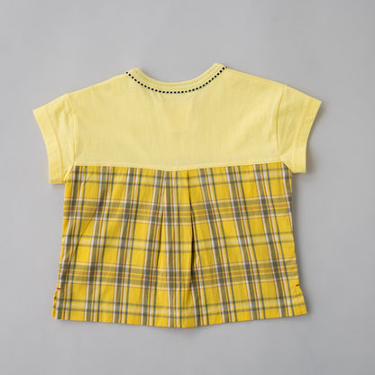 スリットネックチェックＴシャツ　YELLOW