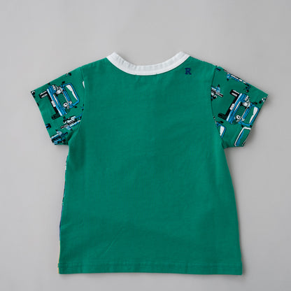 ヘンリーネック乗り物Tシャツ　GREEN