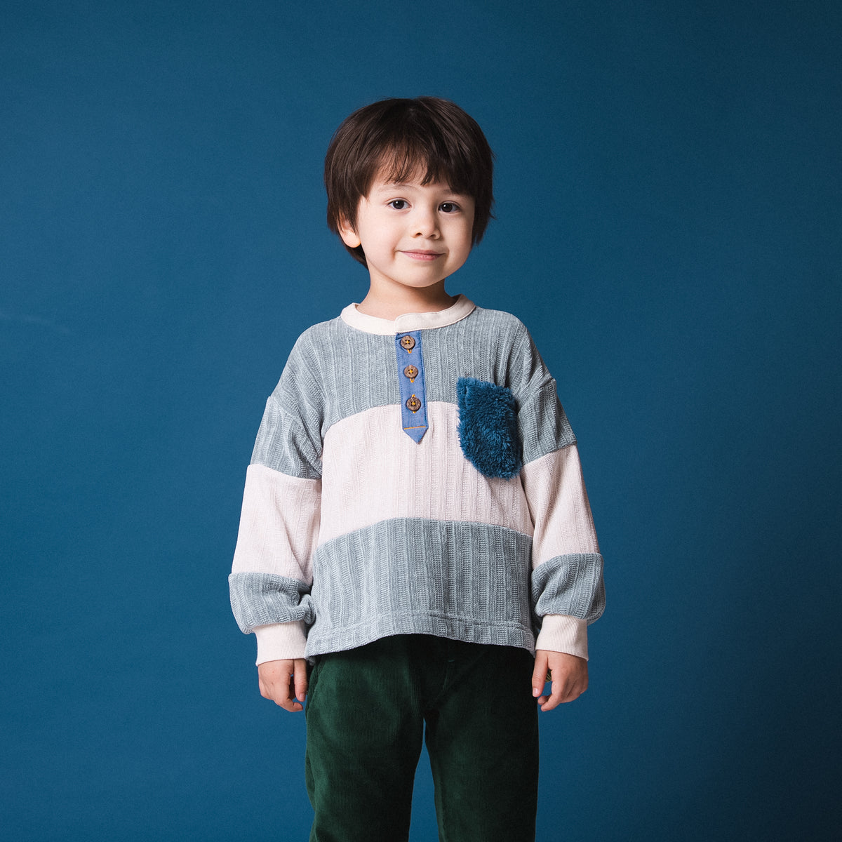ヘンリーネックモールニットトレーナー　GRAY