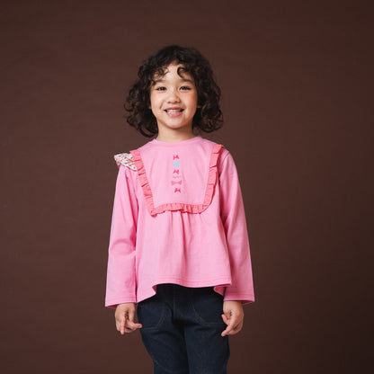 リボンフリルTシャツ　PINK