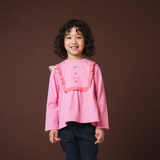 リボンフリルTシャツ　PINK