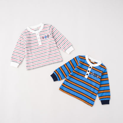 ヘンリーネックボーダーTシャツ　BLUE