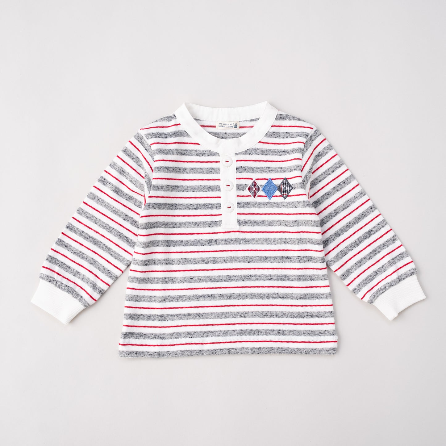 ヘンリーネックボーダーTシャツ　OFF-WHITE