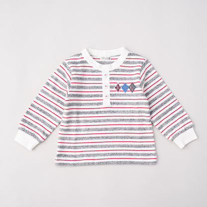 ヘンリーネックボーダーTシャツ　OFF-WHITE