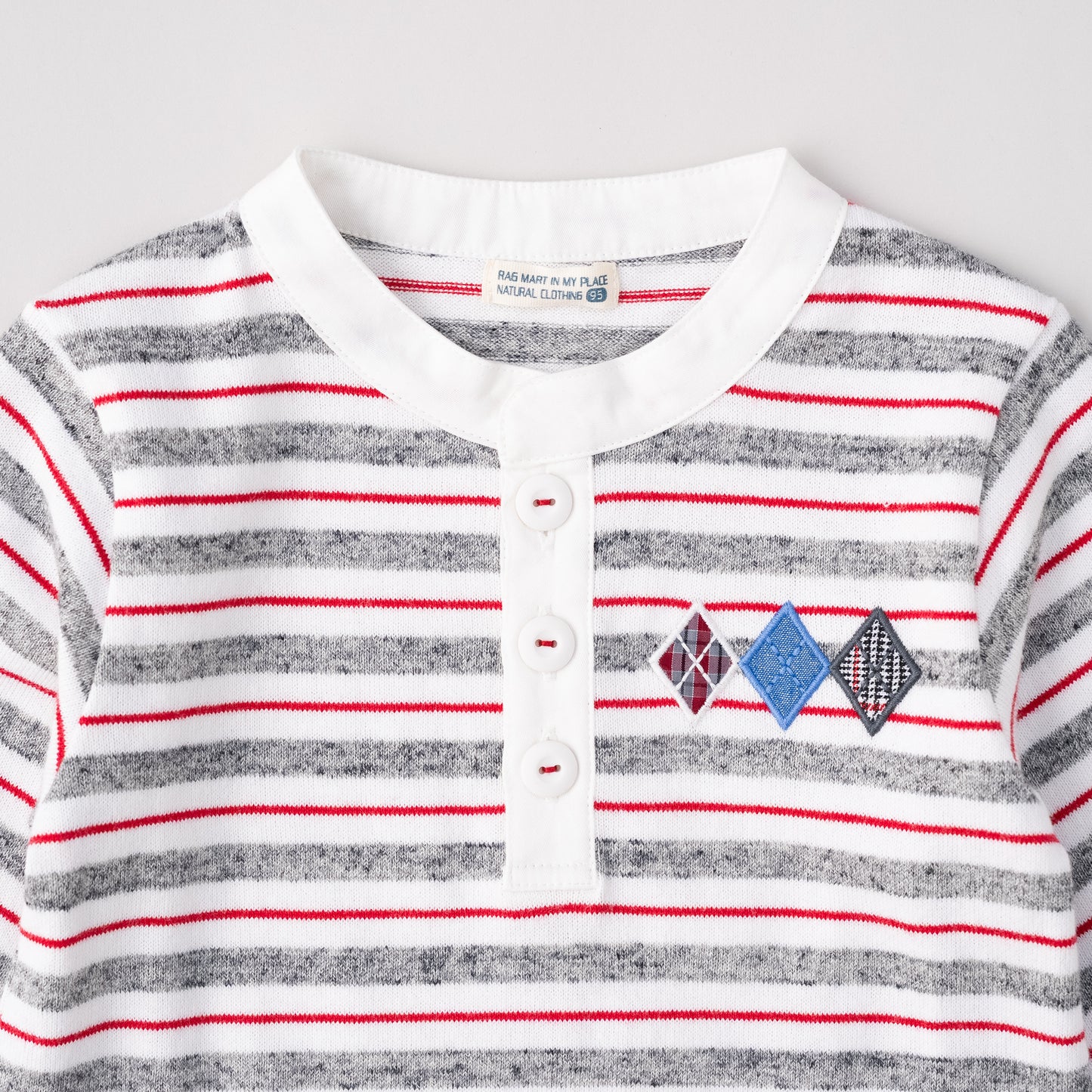 ヘンリーネックボーダーTシャツ　OFF-WHITE