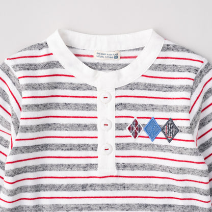 ヘンリーネックボーダーTシャツ　OFF-WHITE