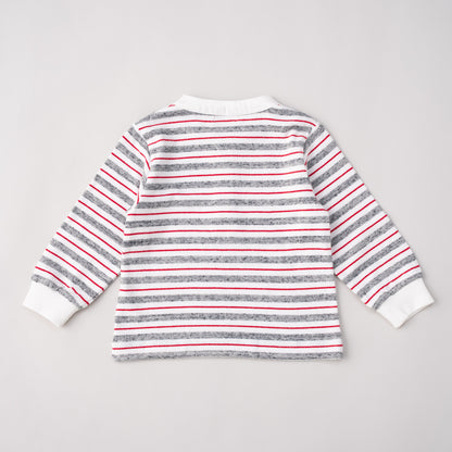 ヘンリーネックボーダーTシャツ　OFF-WHITE