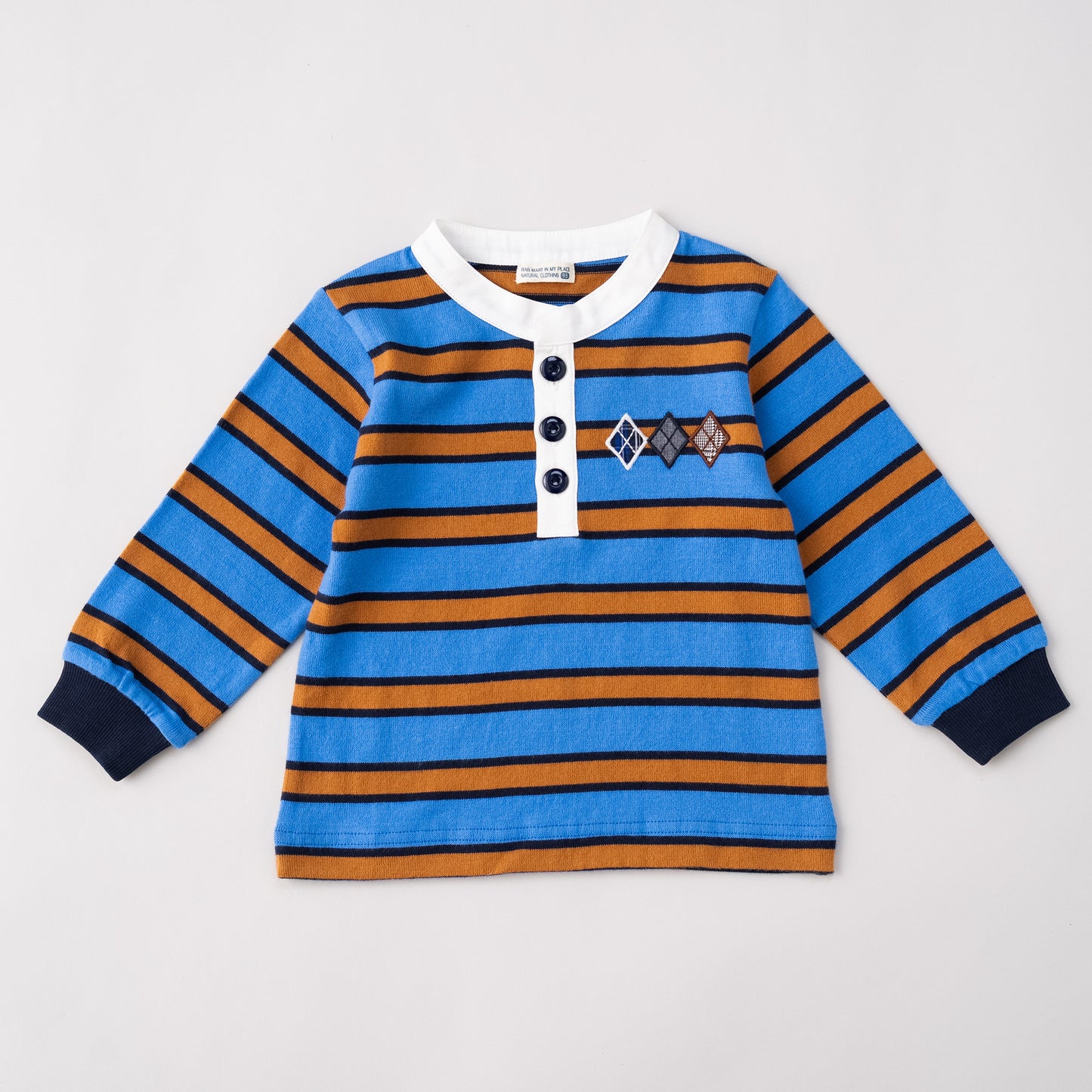 ヘンリーネックボーダーTシャツ　BLUE