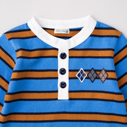 ヘンリーネックボーダーTシャツ　BLUE