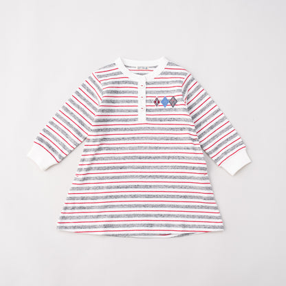 ヘンリーネックボーダーワンピース　OFF-WHITE