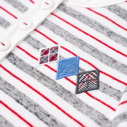 ヘンリーネックボーダーワンピース　OFF-WHITE