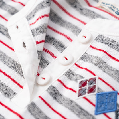 ヘンリーネックボーダーワンピース　OFF-WHITE