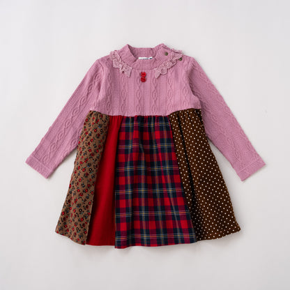 パッチワークニットワンピース　PINK