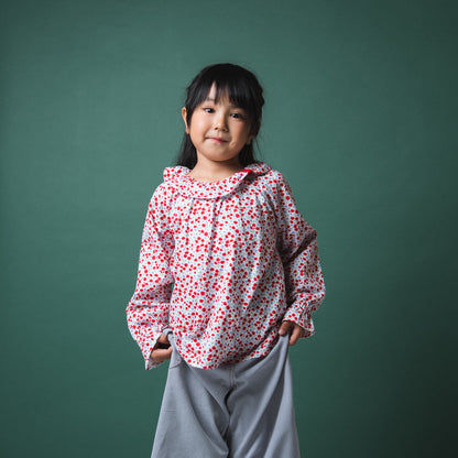フリルカラー総柄Tシャツ　RED