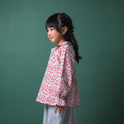 フリルカラー総柄Tシャツ　RED