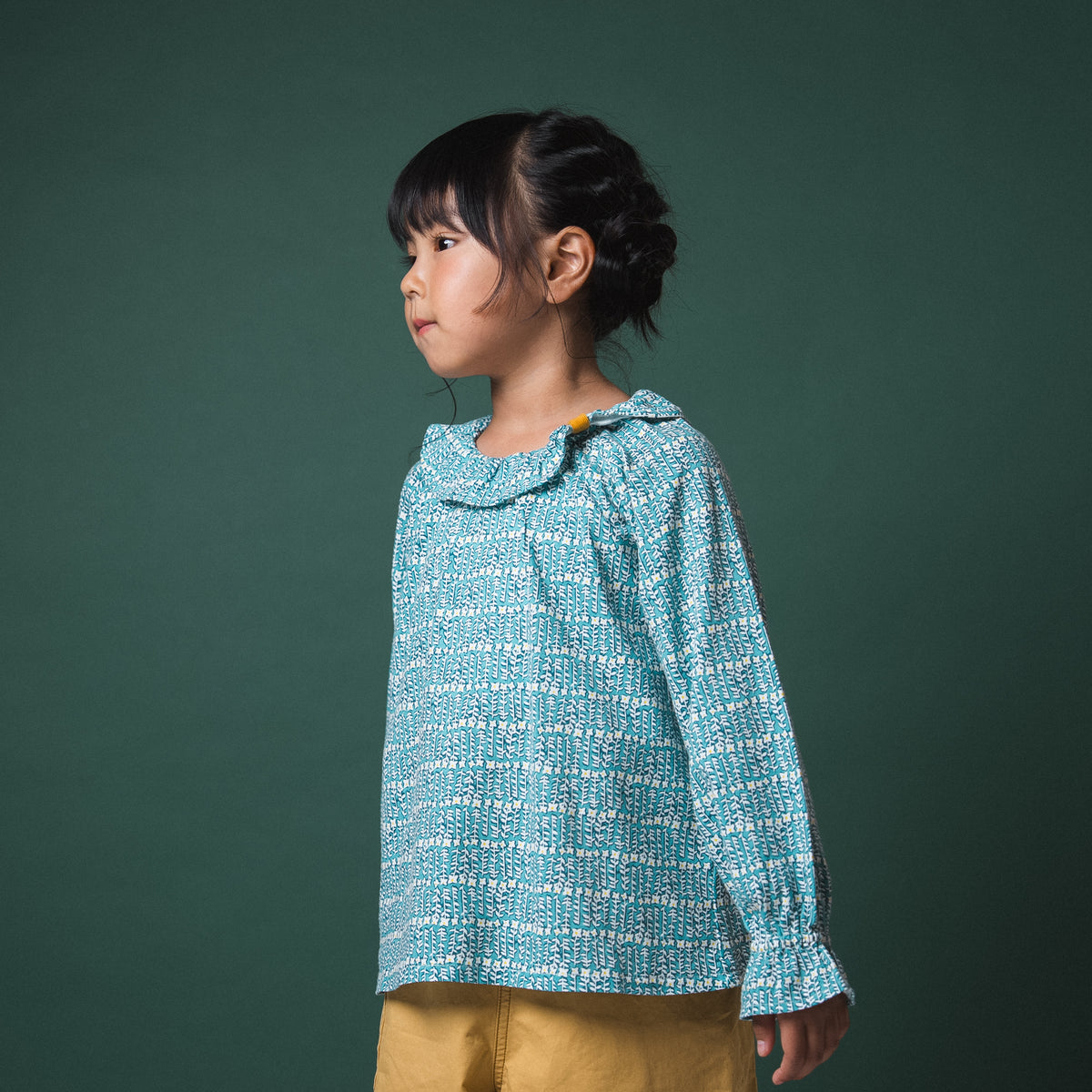 フリルカラー総柄Tシャツ　SAXE