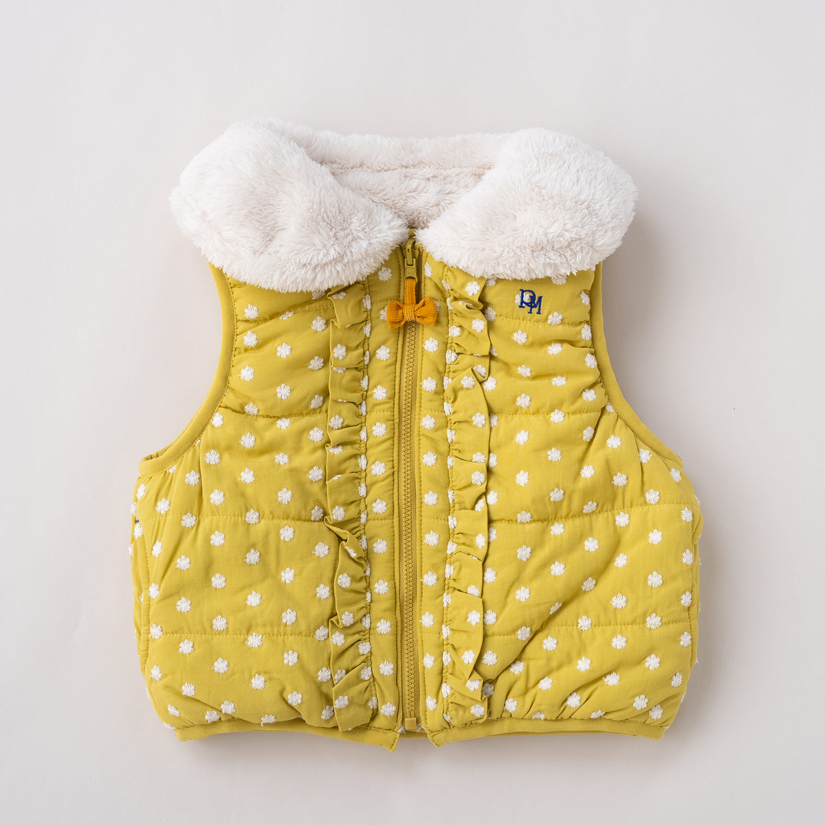 刺繍丸襟リバーシブルベスト　YELLOW