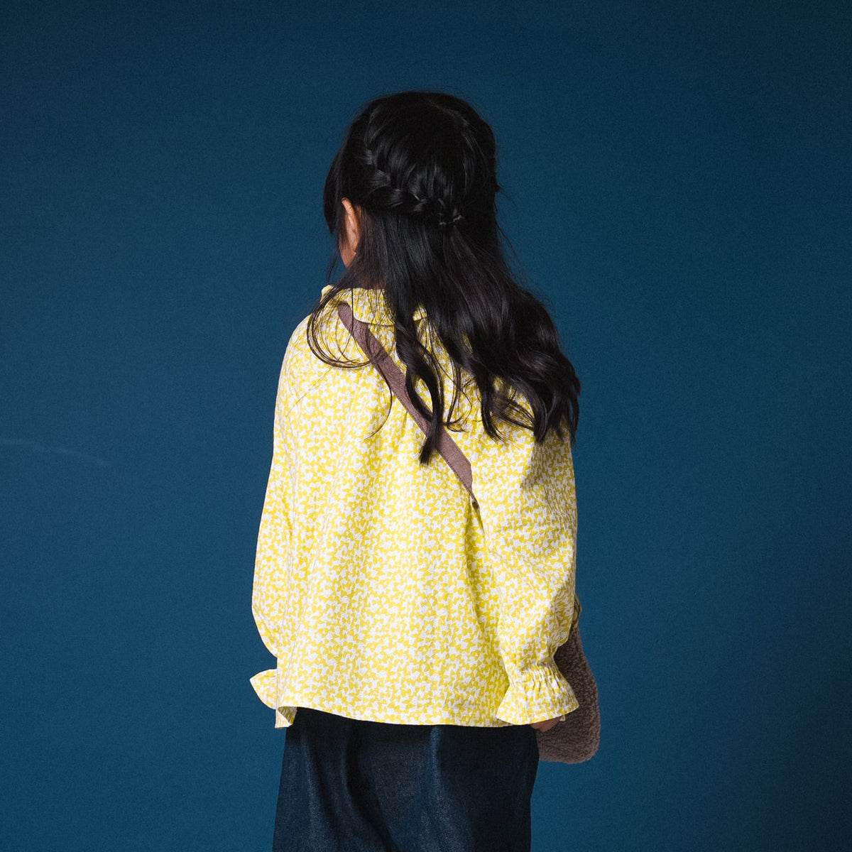 フリルカラー総柄Tシャツ　YELLOW